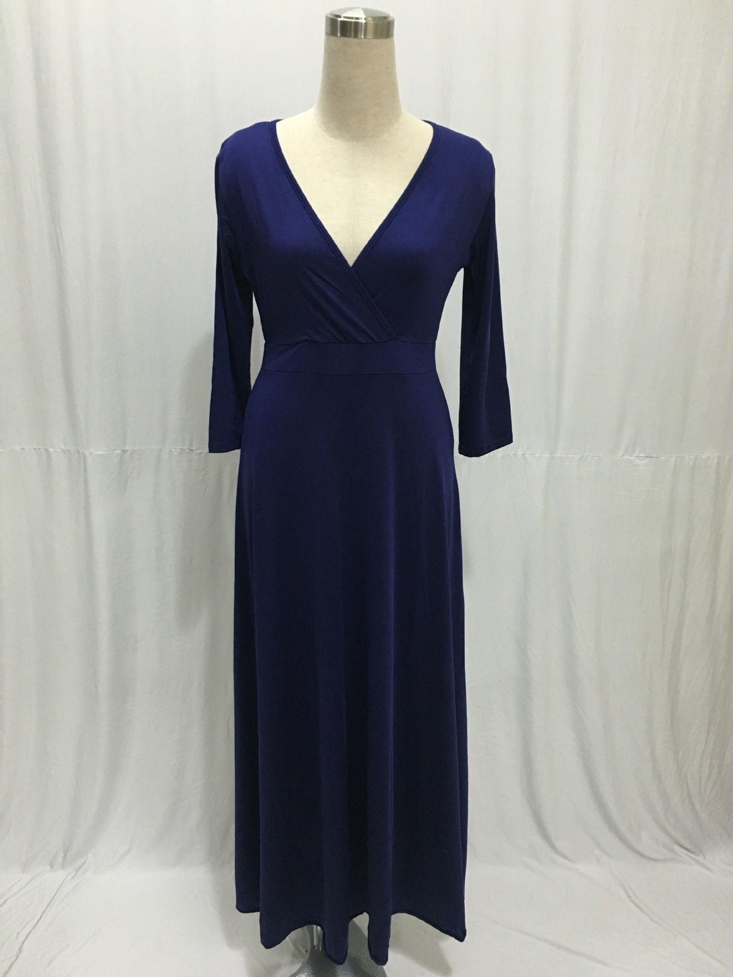 SZ60044-5 Women Long Knitwear V Neck Plus Size Bridesmaid Dress with Long Sleeve